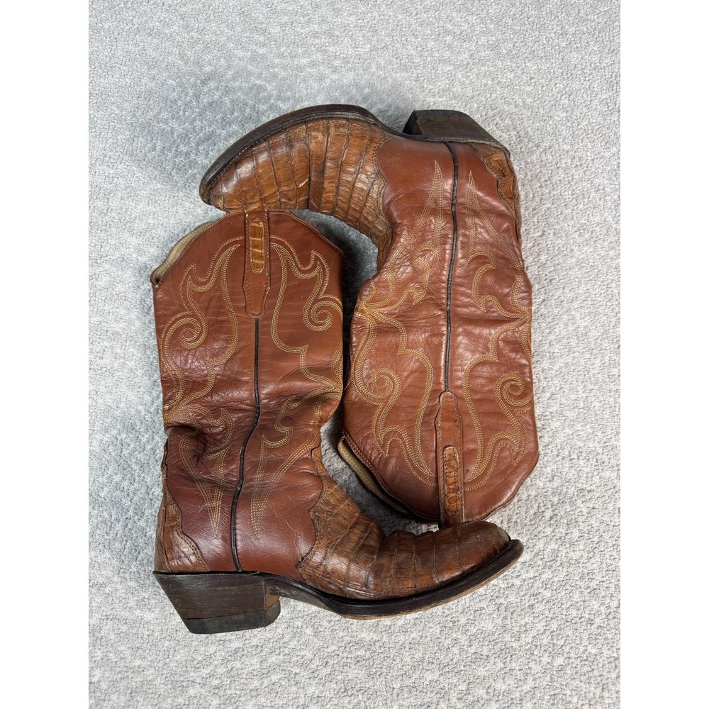 Corral Boots Womens Size 6 Brown‎ Caiman Crocodile Leather Western Cowboy Boots